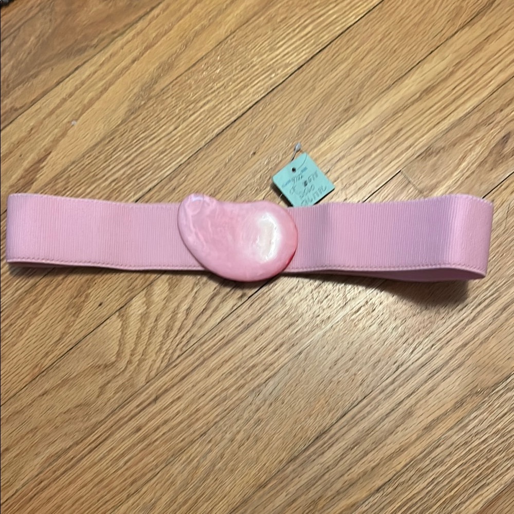 Vintage Pink Elastic Belt with Marble Buckle